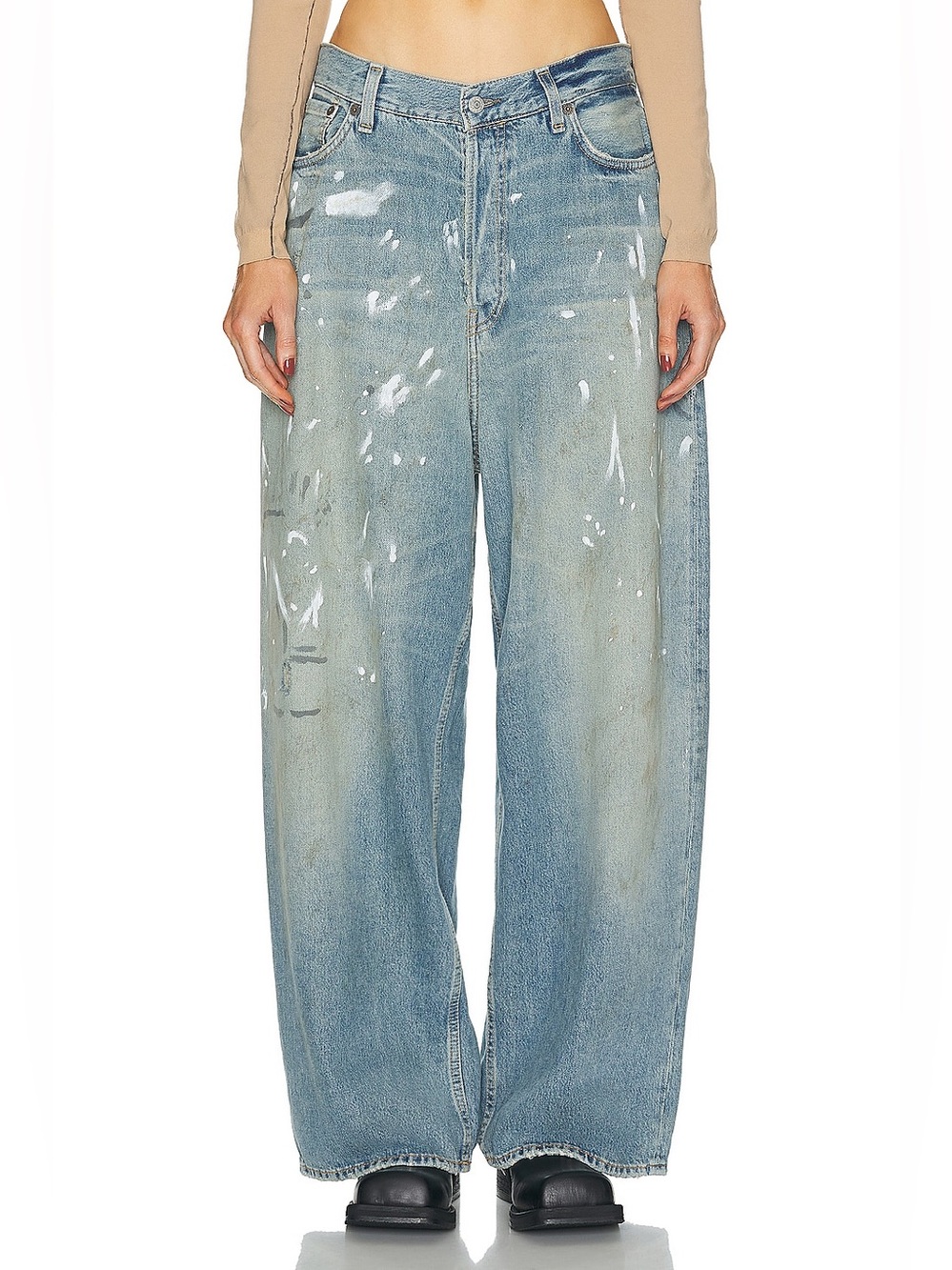 ACNE STUDIOS 2023 Light Blue Trafa Paint Splatter Baggy Wide Leg Jeans